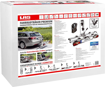 LAS 12011LAS Premium Bicycle Carrier E-Bike Rack Fully Pre-Assembled, Anti-Theft Protection, for 2 Bikes, Tow Bar - QUORE