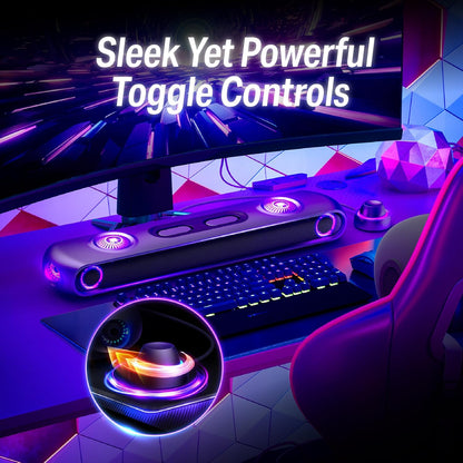 OXS Thunder Pro+ Gaming Soundbar met Draadloze Satelliet Nekluidspreker, 7.1.2 Dolby Atmos Surround Sound System, Ingebouwde Woofer, App Aanpassing, RGB Licht, 3 Gamer Modi, voor PC en Gaming Consoles