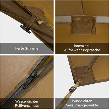 Thous Winds Campingtent, outdoor tent voor 2 personen, waterdicht, 4 seizoenen, winddicht, ultralichte piramidetent voor solo-wandelaars, camping, outdoor, bergbeklimmen, snelle opbouw