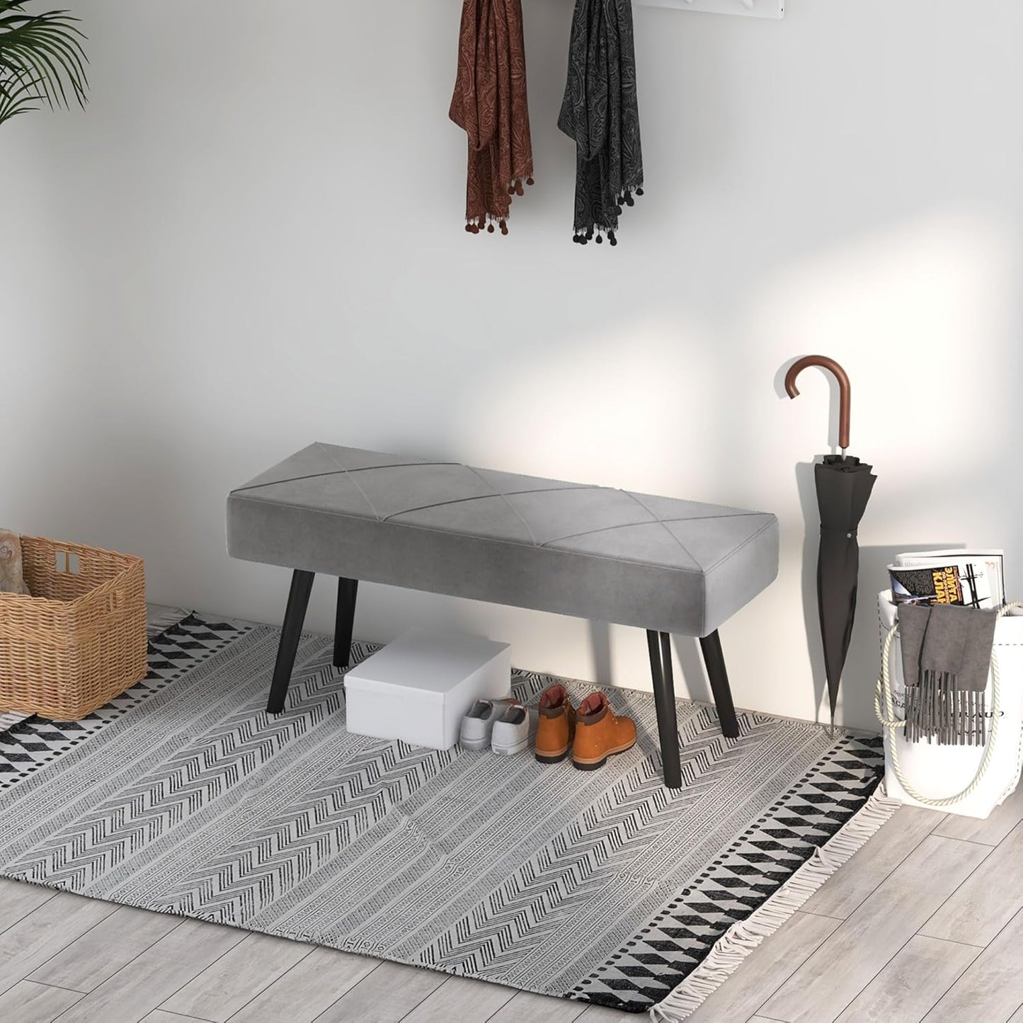 Slaapkamerbank - Voetenbank - Bank - Kruk - 100 cm x 36 cm x 45 cm - Grijs