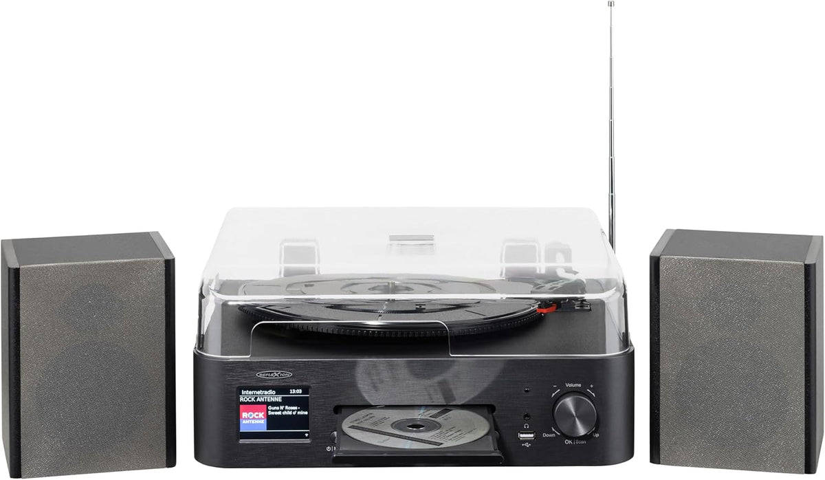 Reflexion Draaitafel met luidspreker en wifi, retro hifi-installatie met DAB+, internetradio, bluetooth, cd, USB-mp3-opname, kleurendisplay, wekker en slaaptimer, compleet systeem incl