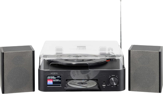 Reflexion Draaitafel met luidspreker en wifi, retro hifi-installatie met DAB+, internetradio, bluetooth, cd, USB-mp3-opname, kleurendisplay, wekker en slaaptimer, compleet systeem incl
