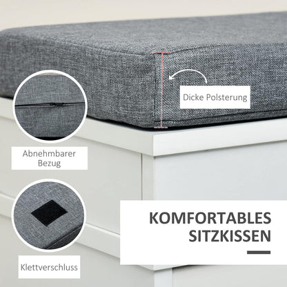 HOMCOM shoe rack shoe bench with cushion and 2 drawers chipboard MDF polyester foam white + grey 104 x 24 x 55 cm - QUORE