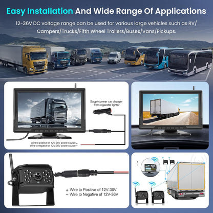 Hodozzy Draadloze digitale achteruitrijcamera, 4 camera's kit 10,1 inch IPS-scherm gesplitst scherm met opname nachtzicht achtercamera auto vrachtwagen/aanhangwagen/camper
