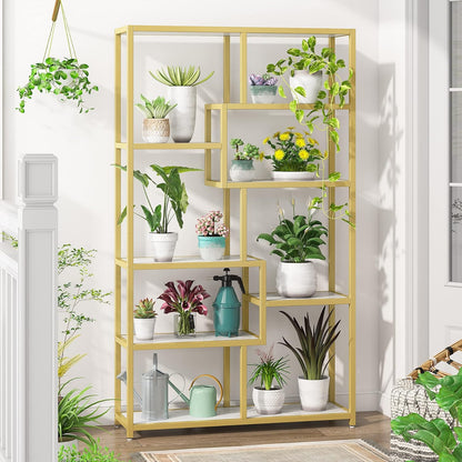 Tribesigns 8 Open Level Bookcase Gold Marble Look Modern Bookcase Organizer for Home Office