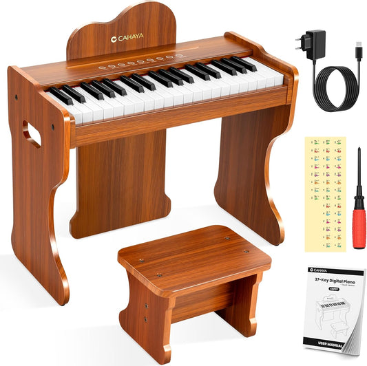 Houten Keyboard Voor Kinderen – Kinderpiano, Digitale Piano, Speelgoed Piano, Mini Keyboard – 37 Toetsen En 3 Octaven – 128 Geluiden, 128 Ritmes En 23 Demo Songs