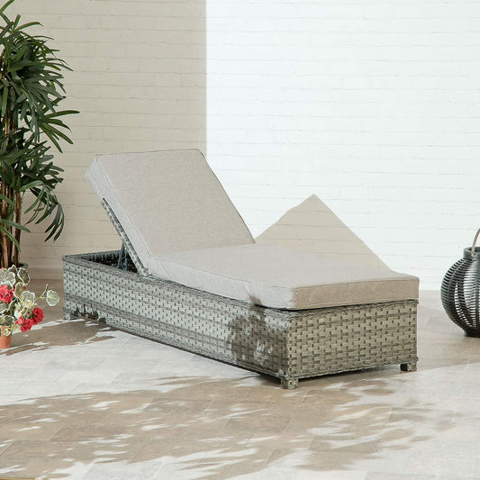 Portofino Outdoor Grey Adjustable Rattan Garden Sun Lounger - QUORE