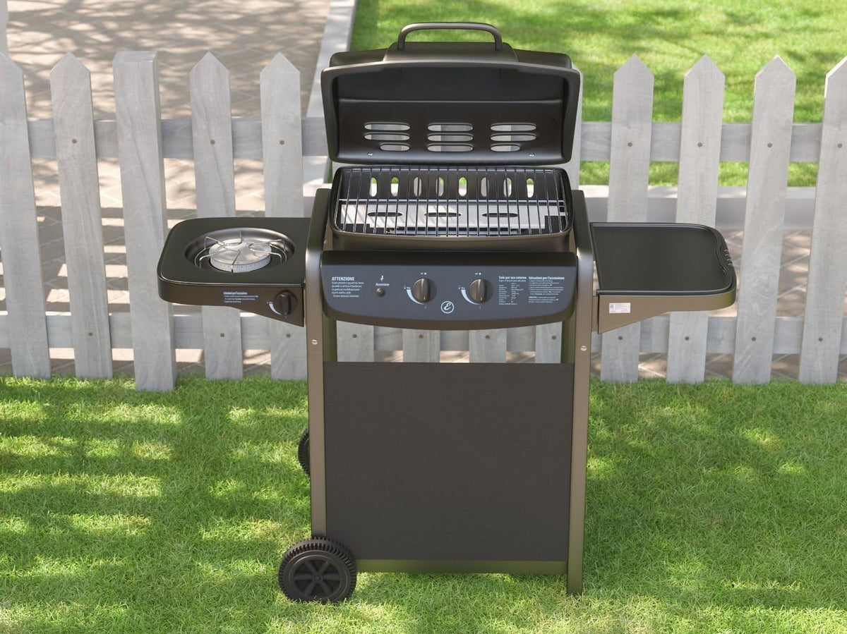 BBQ gasbarbecue met thermometer, zijbrander, voor tuin, picnic en terrazzo - staal zwart gelakt en ABS - (112 x 52,5 x 96.5 cm)