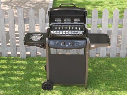 BBQ gasbarbecue met thermometer, zijbrander, voor tuin, picnic en terrazzo - staal zwart gelakt en ABS - (112 x 52,5 x 96.5 cm)