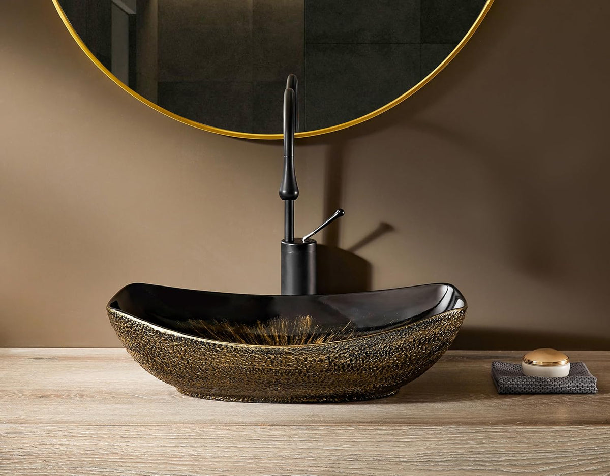 MEJE 56,5 x 40,3 cm boven aanrecht badkamer wastafel, porselein keramische vat ijdelheid gootsteen, Art Basin Vintage Gold