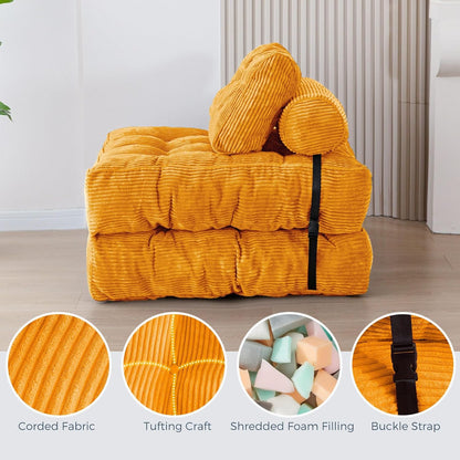 MAXYOYO Folding Sofa Bed, Convertible Sleeping Chair with Pillow, Mattress with Back Support, Portable Chair Bed, Comfortable Lounge for Living Room, Bedroom, Orange