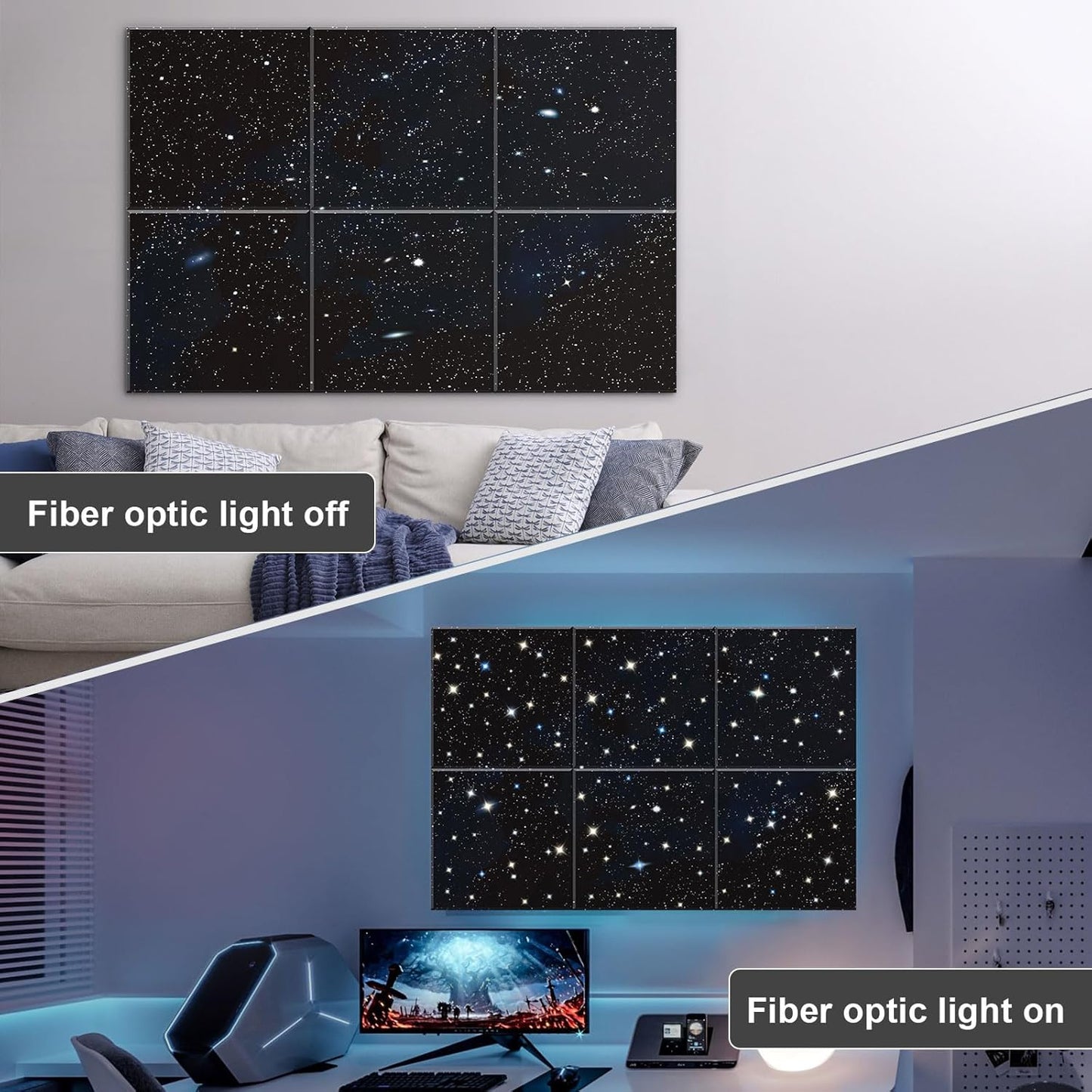 Akoestische wandpanelen set van 6 – Akoestische panelen – Geluidsabsorberende panelen – Geluidsdempende panelen – Wandpanelen – Zelfklevend – 180 x 120 cm met sterrenhemel effect
