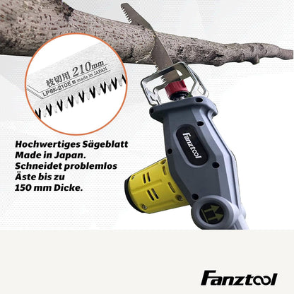 FANZTOOL 2-in-1 accu telescopische heggenschaar, hoogsnoeizaag, reciprozaag met 20 V/2 Ah Li-ion accu, snellader, 45 cm zwaardlengte, telescoopsteel tot 3,2 m, lichtgewicht zaag, ontworpen in JAPAN