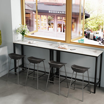 FATIVO Bar Table, Emerald, White, Bistro Table, Marble Bar Table, Kitchen Table, Rectangular, Narrow with Black Metal Frame, for Kitchen, Living Room, Dining Room, 120 x 40 x 105 cm - QUORE