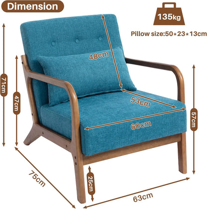 HollyHOME Armchair Living Room Comfortable Armchair Reading Chair Bedroom Relax Accent Chairs with Wooden Frame, Teal - QUORE