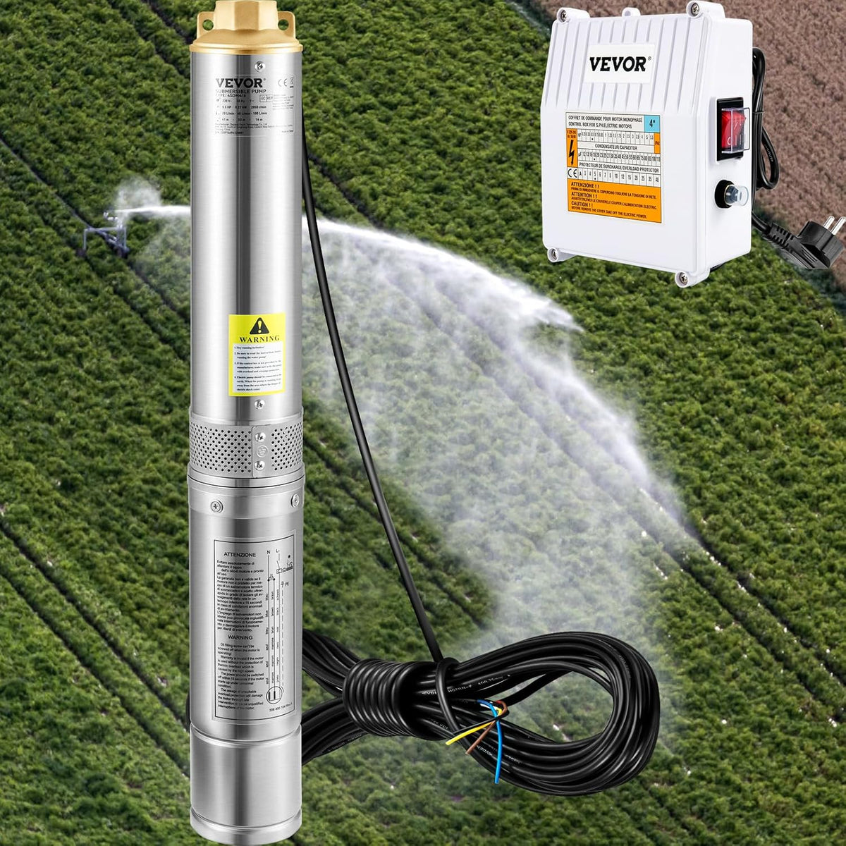 Diepbronpomp – Dompelpomp – Fonteinpomp – Buispomp – Zandpomp – 1100 W Vermogen – Roestvrijstalen Behuizing – Max. Opvoerhoogte 57 Meter – 190 L/min Debiet – IP68 Waterdicht