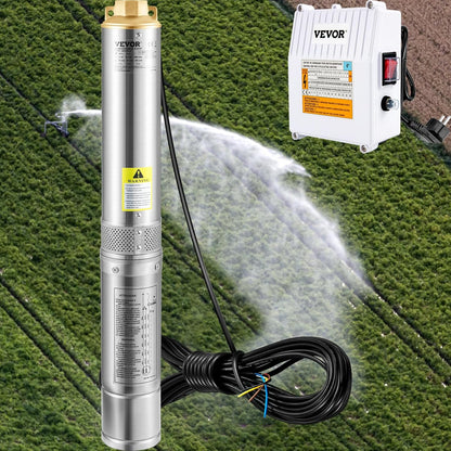 Diepbronpomp – Dompelpomp – Fonteinpomp – Buispomp – Zandpomp – 1100 W Vermogen – Roestvrijstalen Behuizing – Max. Opvoerhoogte 57 Meter – 190 L/min Debiet – IP68 Waterdicht