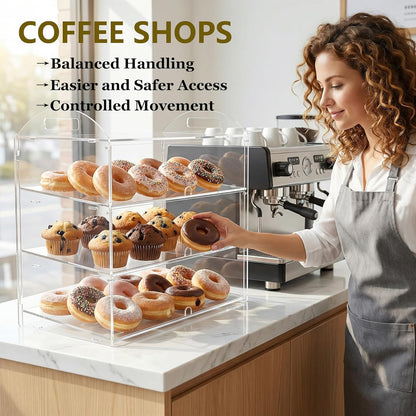 3-Tier Commercieel Bakkerij Vitrine met Handvat, 49,5 x 38 x 26 cm Vitrine voor Banketbakkerij Voedsel Display Kast voor Brood Dessert Koekje Bakken