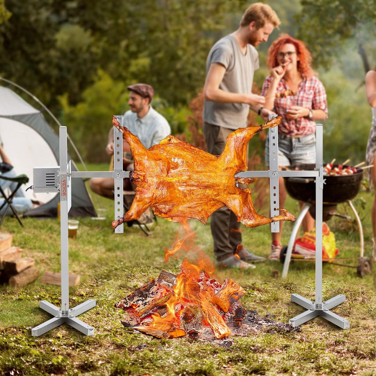 VEVOR Lamsgrill, varkensgrill, braadrooster, grillrooster, max. belasting 41 kg, voor varkensvlees, lam, elektromotor met 42 W, commerciële draaispies van roestvrij staal