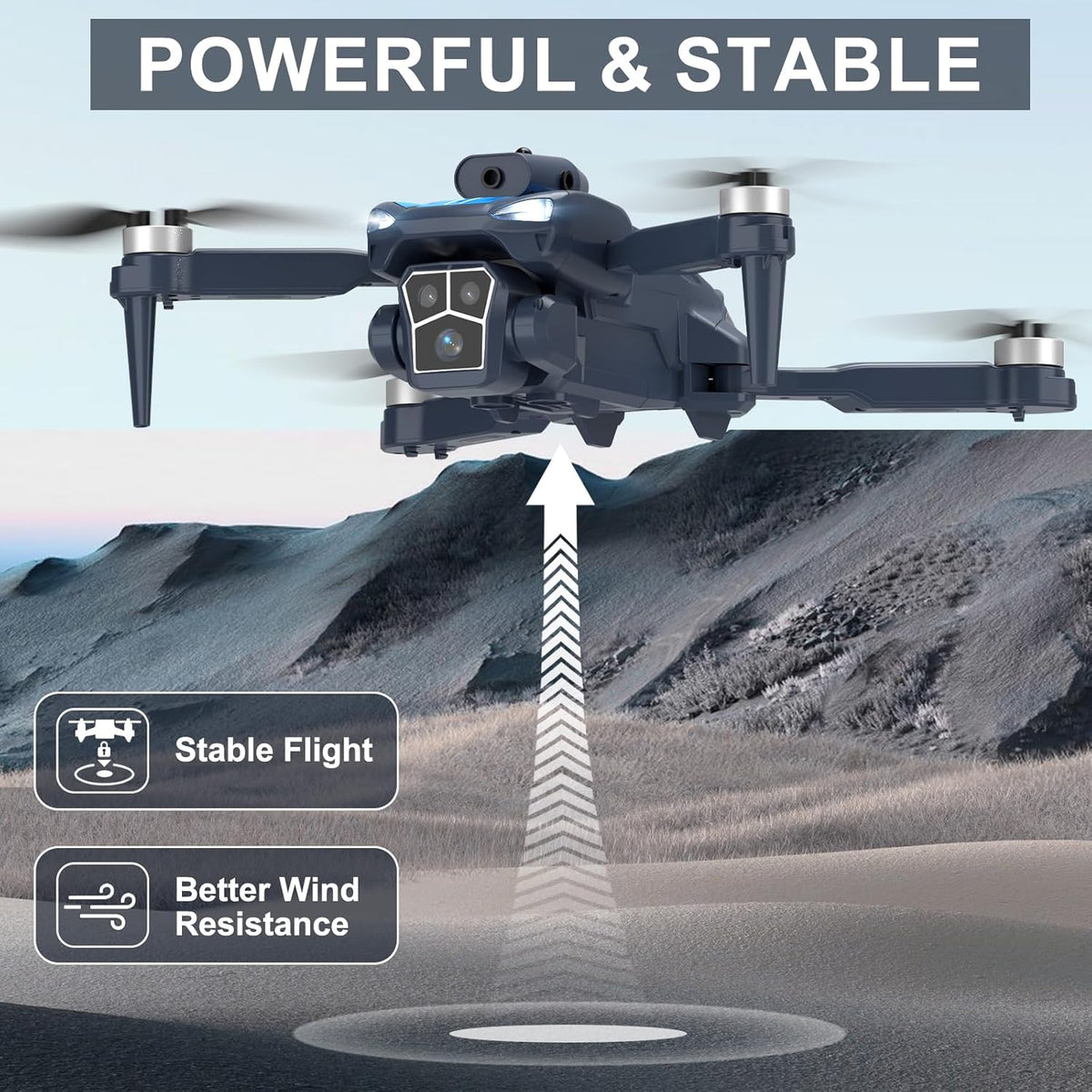 Drone met 1080P-camera, borstelloze motoren, obstakelvermijding en wifi-besturing, trajectvlucht, 3D-flip, optische stromingspositionering, elektrische 90°-lens, quadcopter voor volwassenen/kinderen