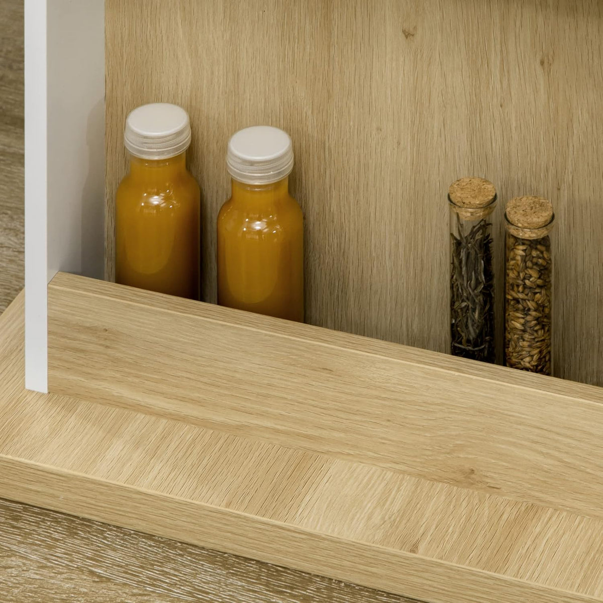 HOMCOM Dining Table, Island, Kitchen, Storage Cabinet, Table with Large Worktop, 4-6 People, Cabinet with 4 Doors and Shelves, Wood, Dimensions: 110 x 70 x 75.5 cm, White and Natural - QUORE