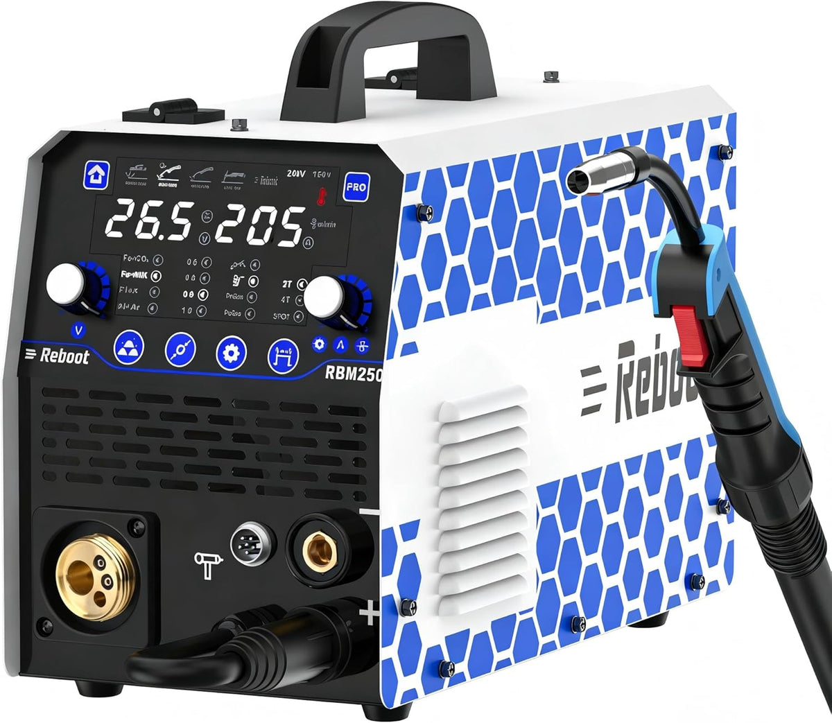 Reboot 250 A 8-in-1 MIG lasapparaat 5e generatie upgrade - gas/gasvrij MIG/MAG, stick/MMA, Lift TIG, Flux Core/Solid Wire Inverter | RBM2500 aluminium lasapparaat voor professionals en doe-het-zelvers