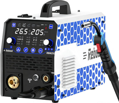 Reboot 250 A 8-in-1 MIG lasapparaat 5e generatie upgrade - gas/gasvrij MIG/MAG, stick/MMA, Lift TIG, Flux Core/Solid Wire Inverter | RBM2500 aluminium lasapparaat voor professionals en doe-het-zelvers