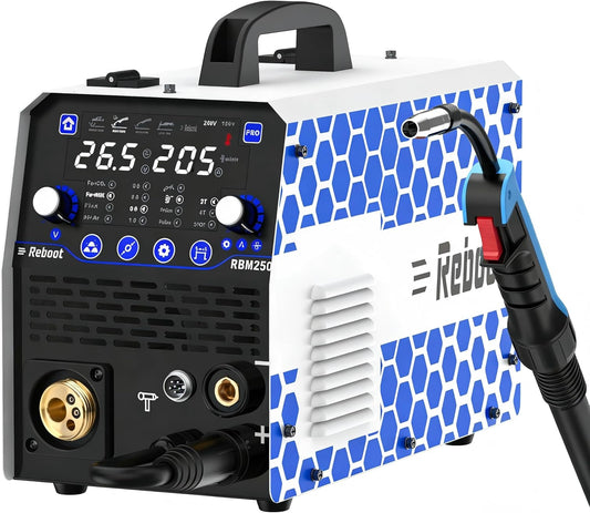 Reboot 250 A 8-in-1 MIG lasapparaat 5e generatie upgrade - gas/gasvrij MIG/MAG, stick/MMA, Lift TIG, Flux Core/Solid Wire Inverter | RBM2500 aluminium lasapparaat voor professionals en doe-het-zelvers