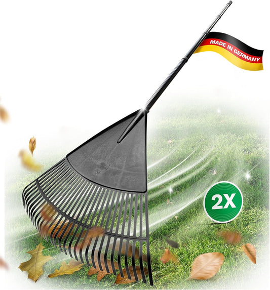 Bladbezem – Tuinbezem – Gazonhark – Hark – Landschapsbezem – 3-Delig Met 75 Cm Werkbreedte – Verstelbare 4-delige Steek- En Schroefsteel