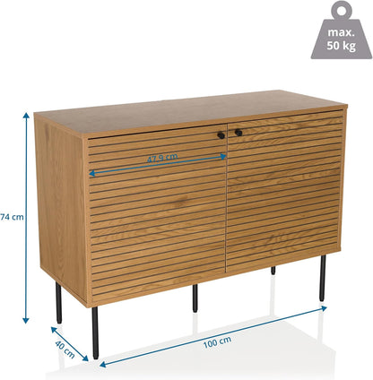 Sideboard with 2 doors oak LINNO S 100x40x74 cm Industrial style chest of drawers, adjustable shelves - QUORE