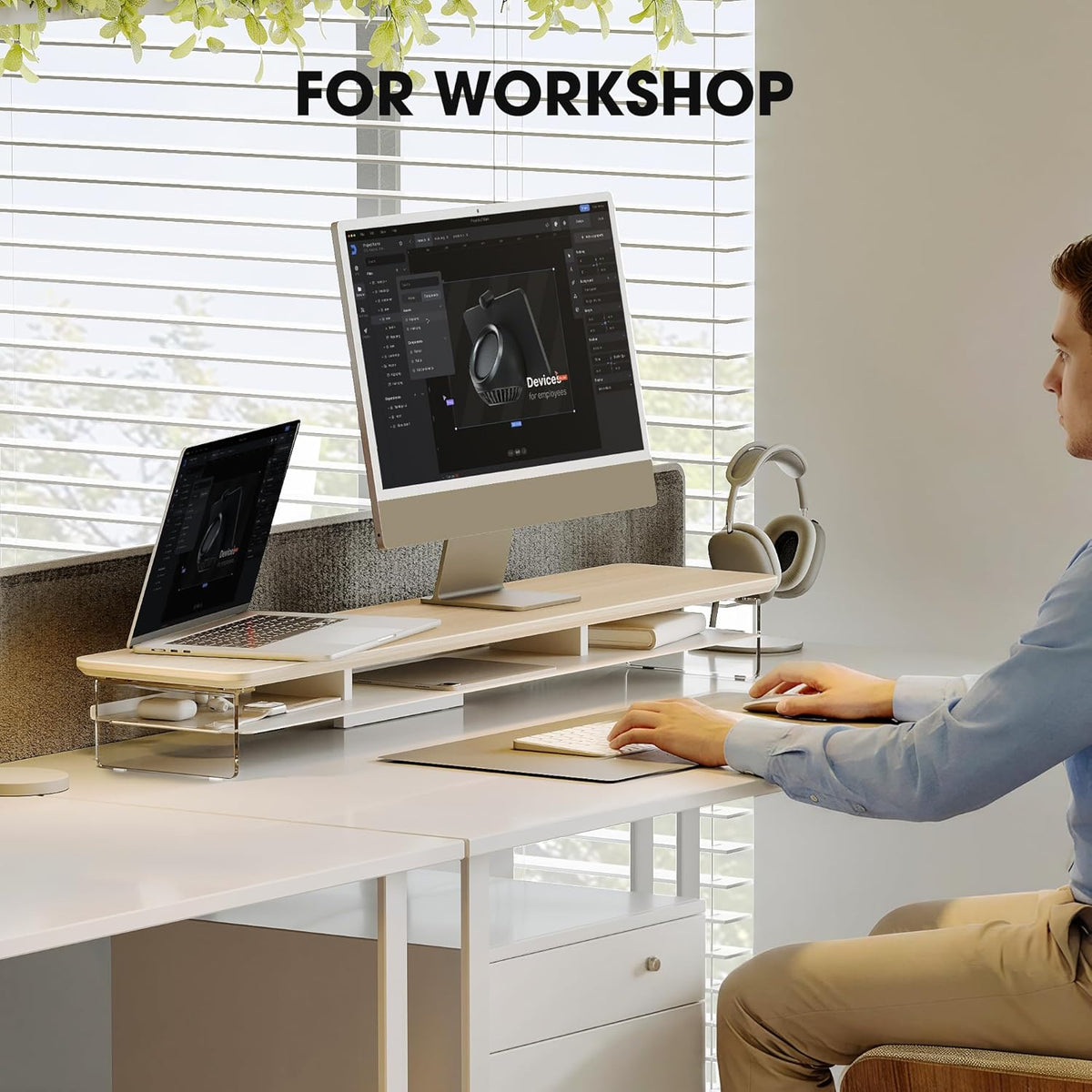 Fenge Monitorstandaard Acrilico, Verhoging voor Monitoren met Ruime Opbergruimte, Universele Monitorstand voor PC, Laptop en TV, Thuis en Kantoor (Eik, 108cm)