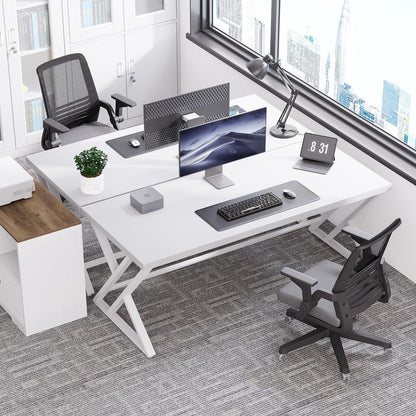 LVB Computer Tafel Lange Industriële Home Office Desk voor Student Grote Metalen Schrijven Studie Werk Desk Farmhouse Executive Gaming Computer Tafel voor Slaapkamer Woonkamer Wit