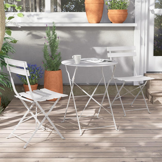 Grand patio Bistro Set van 3 tuinmeubelen, zitgroep, 2 stoelen en 1 tafel, premium staal, inklapbaar, balkonset voor binnenplaats, tuin, buiten (wit)