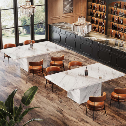 HSH Witte Faux Marmeren Eettafel, 160 cm Moderne Eettafel voor 6 Personen, Boerderij Rechthoek Keuken Tafel voor Woonkamer, Grote Houten Eetkamer Tafel met Sterk Sokkel, Wit Marmer, 160 cm