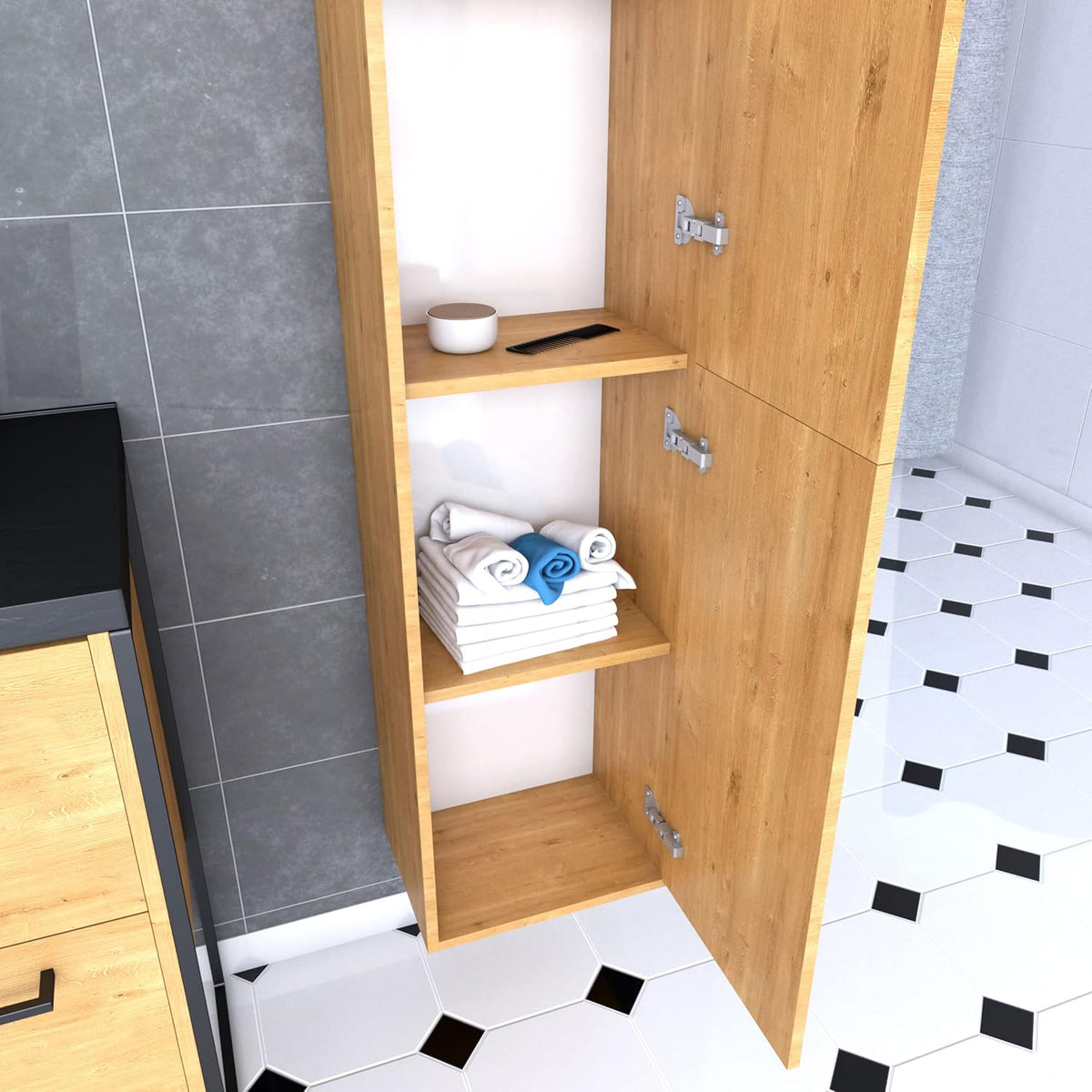 Aurlane PACM103 Structura P103 badkamerzuil, zwart/eiken bruin