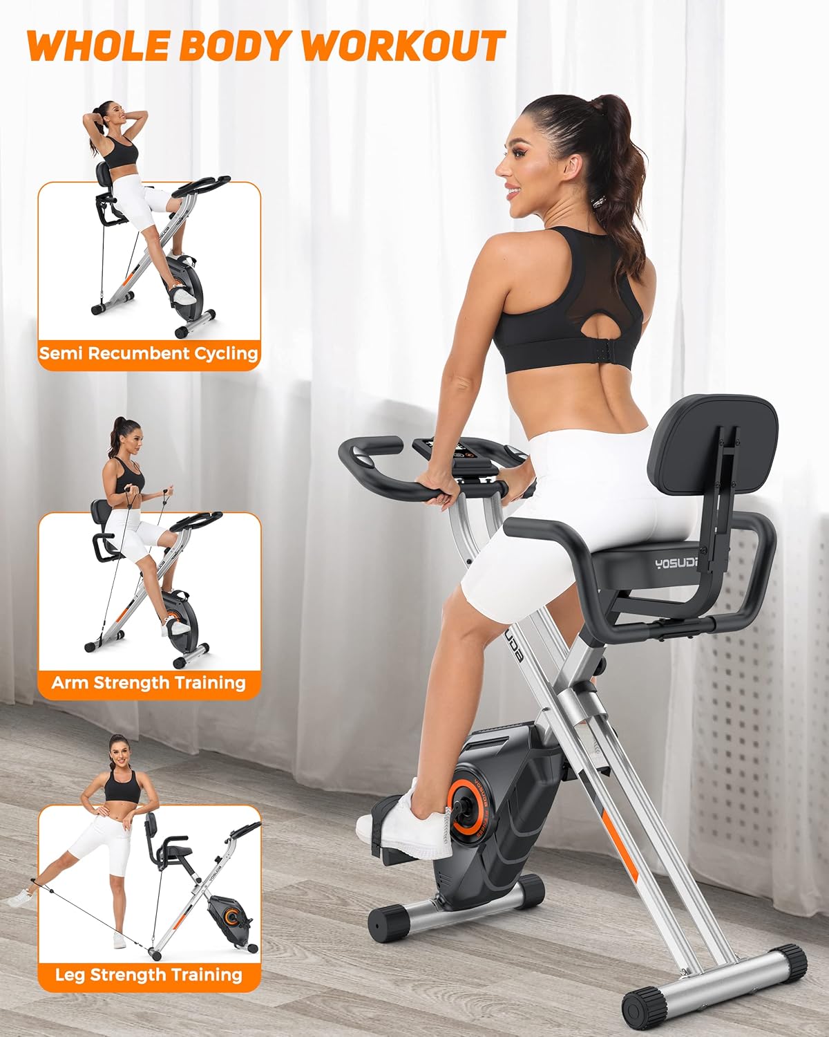 Opvouwbare hometrainer – Vouwfiets – Fitnessfiets – Trainfiets – Cardiofiets – Compact en ruimtebesparend – 3-in-1 training met magnetische weerstand