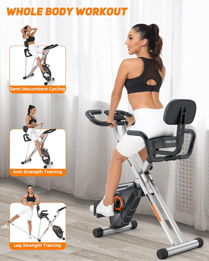Opvouwbare hometrainer – Vouwfiets – Fitnessfiets – Trainfiets – Cardiofiets – Compact en ruimtebesparend – 3-in-1 training met magnetische weerstand