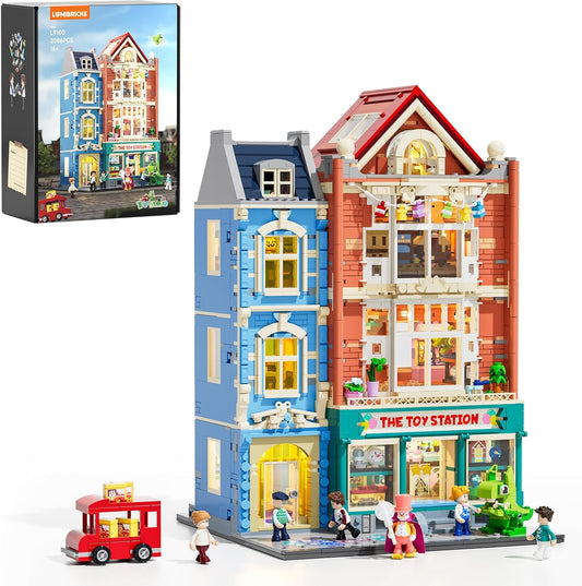 Lumibricks Speelgoedwinkel bouwset met licht, 3086 stuks, modulair gebouw, 2-in-1 Bauhaus & poppenhuis, cadeau-idee voor tieners en volwassen speelgoedfans, L9100
