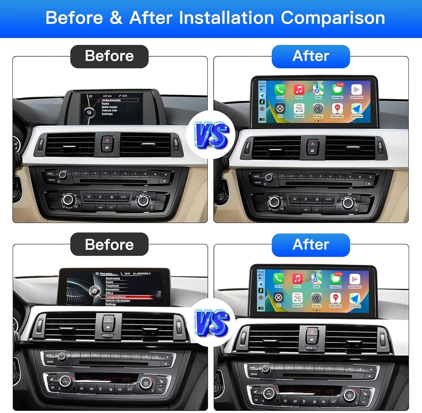 10,25 Inch Touchscreen Autoradio – Draadloze Multimedia Speler – CarPlay Android Auto Receiver – BMW 3 Serie 4 Serie (2012-2015) – Hoge Resolutie 1920x720 – Originele Functies Behouden - QUORE