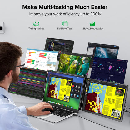 UPERFECT Laptop Screen Extender, 2K 14" 360° Patented Unique Swivel Hinge Triple Monitor, 2240x1400 QHD IPS Portable Dual Monitor for 13.3"-17.3'' Laptops, Plug & Play - QUORE
