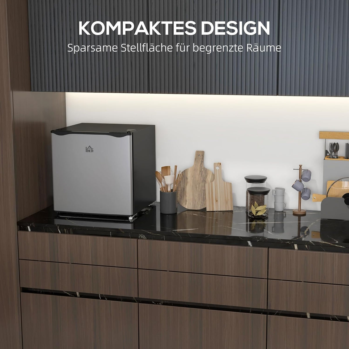 HOMCOM Mini-Gefrierschrank, 35 L Gefrierbox, electric, freistehend, Mini-Gefriertruhe, Minikühlschrank, -14 bis -24°C, 5-stufige Temperaturregelung, 47 x 44.2 x 48.8 cm, Silber - QUORE