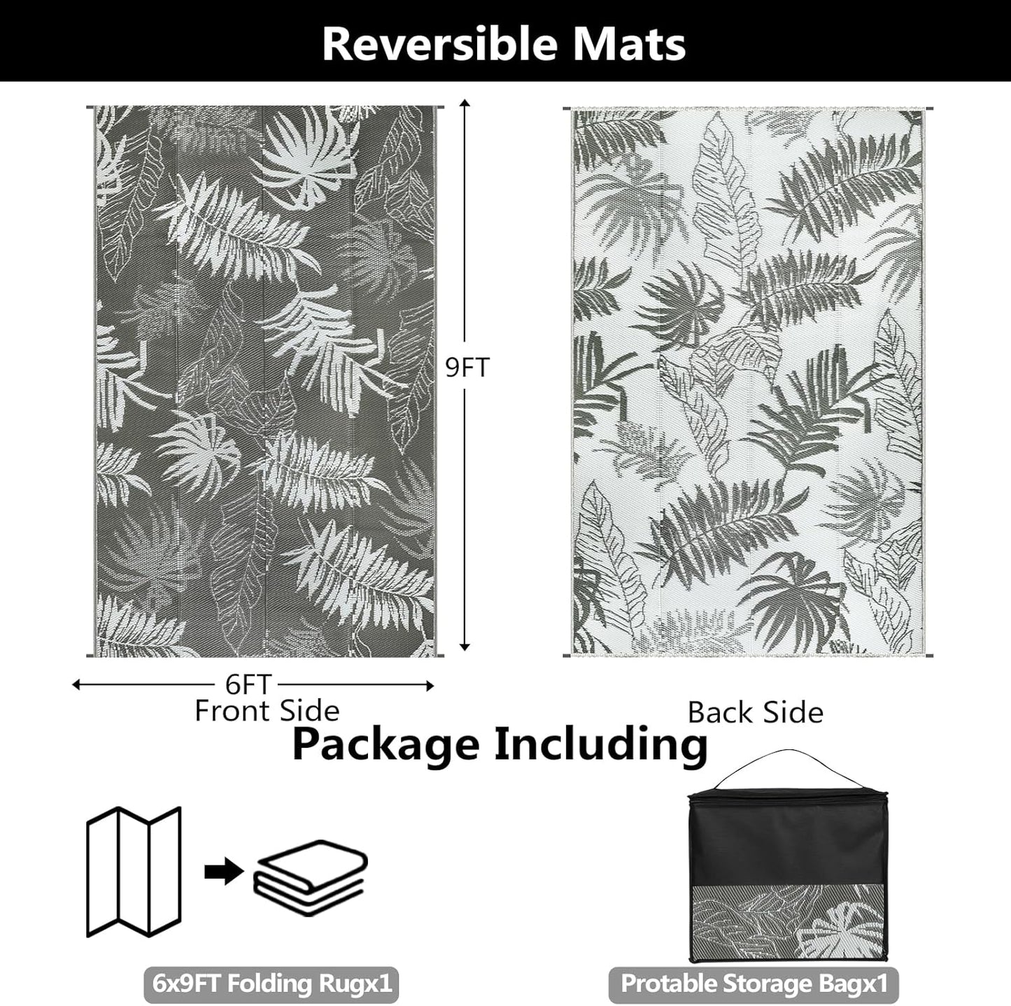 Buiten Vloerkleed - Buitenkleden - Buitentapijt - Opvouwbaar - UV-bestendig - Waterdicht - Buitenmatten - voor Buiten - Balkon - Strand - Picknick -Terras - Rechthoekig - 180 x 270 cm - Grijs
