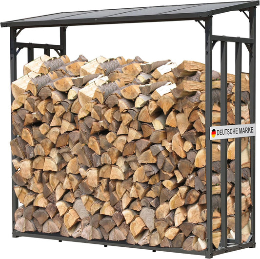 QUICK STAR Metalen brandhoutrek antraciet XXL 185 x 70 x 185 cm Tuin brandhoutopslag 2,3 m3 Brandhoutopslag stapelhulp buiten