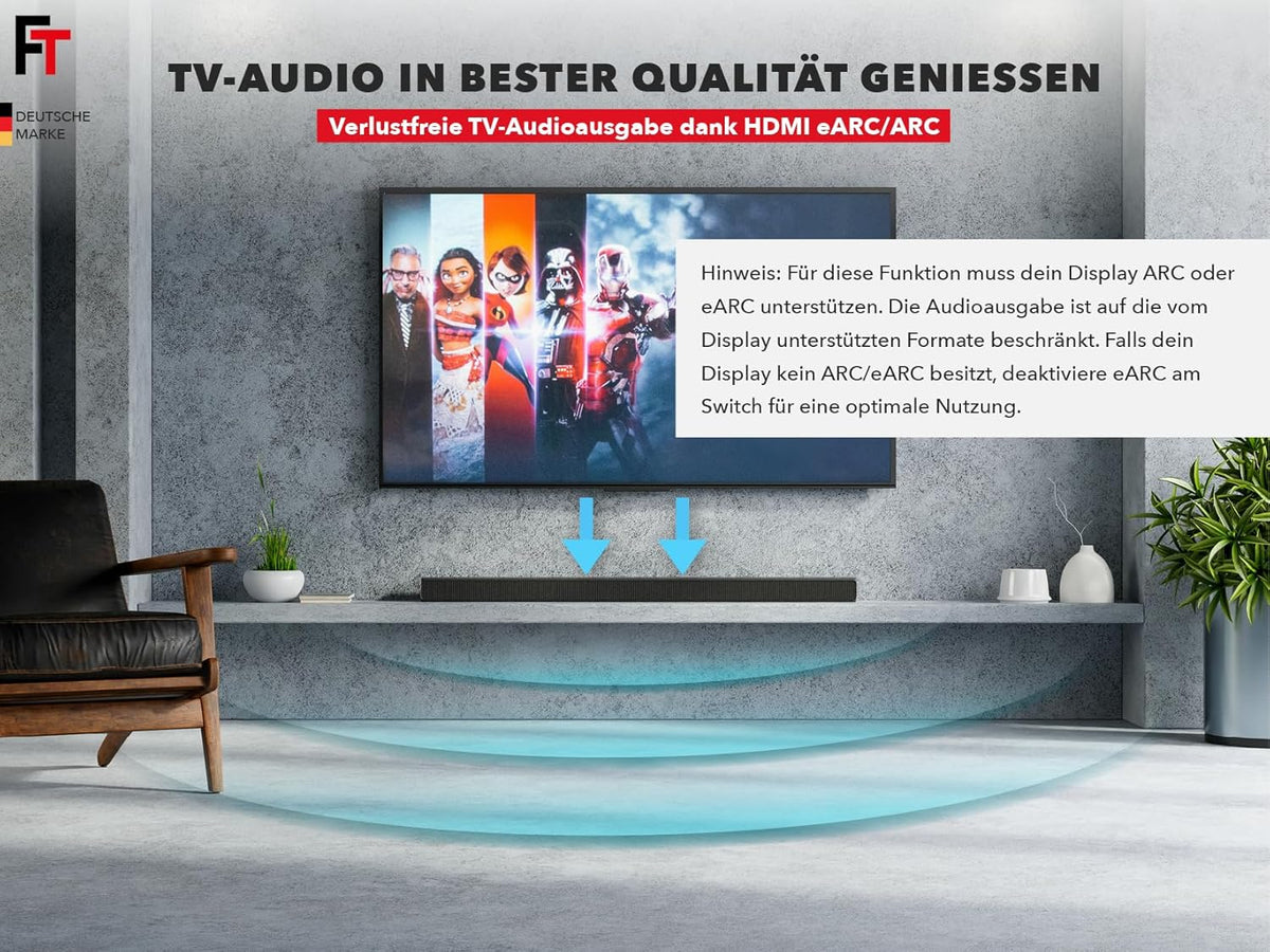 FeinTech SW411 HDMI 2.1 Switch 4-in-1 Out met audio-extractor voor geluidssystemen met HDMI-, Toslink- en AUX-ingang, ondersteunt 4K 120Hz & 8K