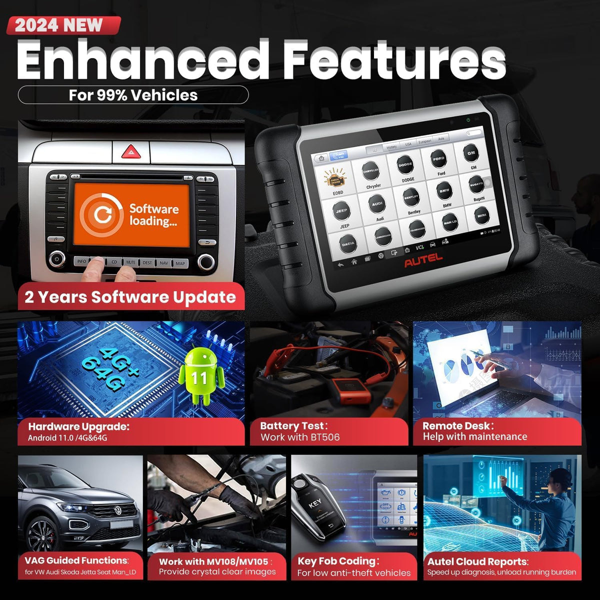 Autel MaxiPRO MP808BT PRO, 2 Jaar Gratis Update [twv €650], 2026 Upgrade van MS906BT MP808BT MP808S MP808, ECU-Codering, Bidirectionele Controle, 31+ Dienst, Volledige Diagnose, Android 11.0