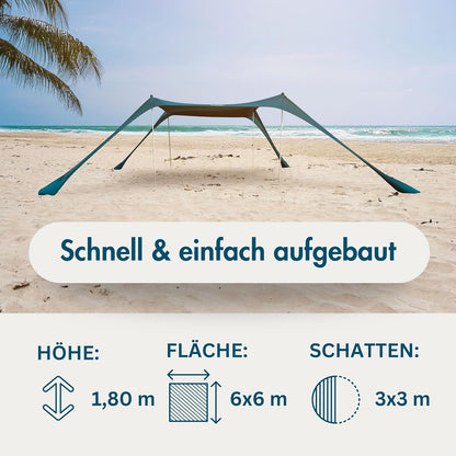 Sunsail Big Family Strandtent - Zonnezeil Strand met gecertificeerde UV bescherming UPF50+ (Tot 6 personen, Petrolblauw)