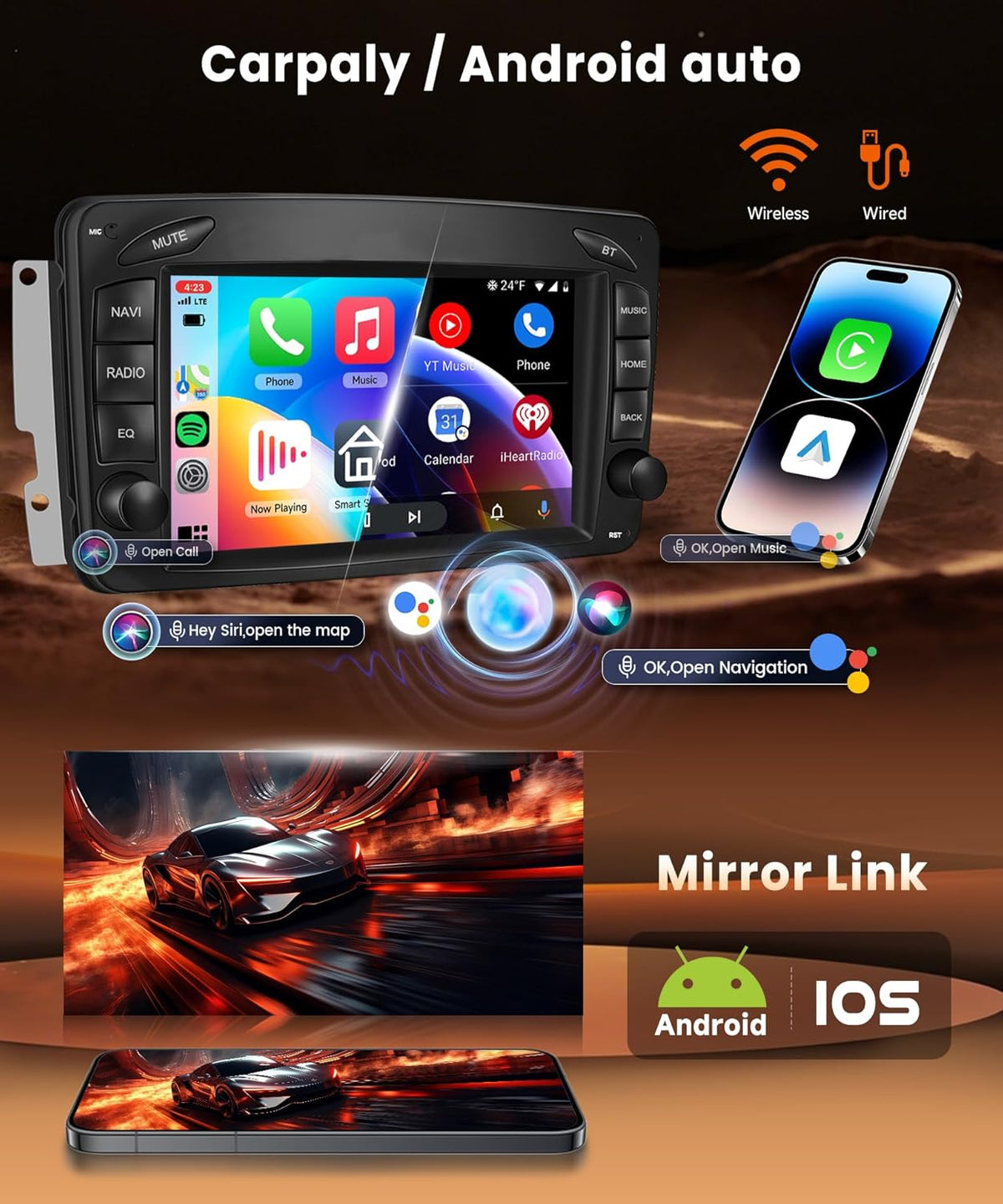 8 Core 6G + 128G autoradio Android 15 voor Mercedes Benz C CLK G klasse W203 W209 W463 Viano Vito W639, 7 inch HD IPS-display met Carplay Android Auto Wireless GPS Wi-Fi Bluetooth USB FM RDS