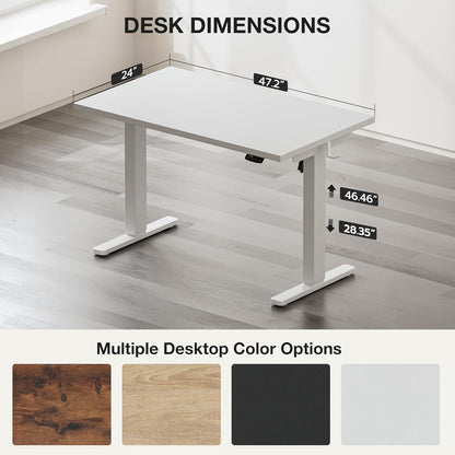 Height Adjustable Desk, 120x60cm, Electric with Memory Function, Standing Desk, Computer Table, Cable Management and Hooks, Adjustable Standing Desk for Office and Home, White - QUORE