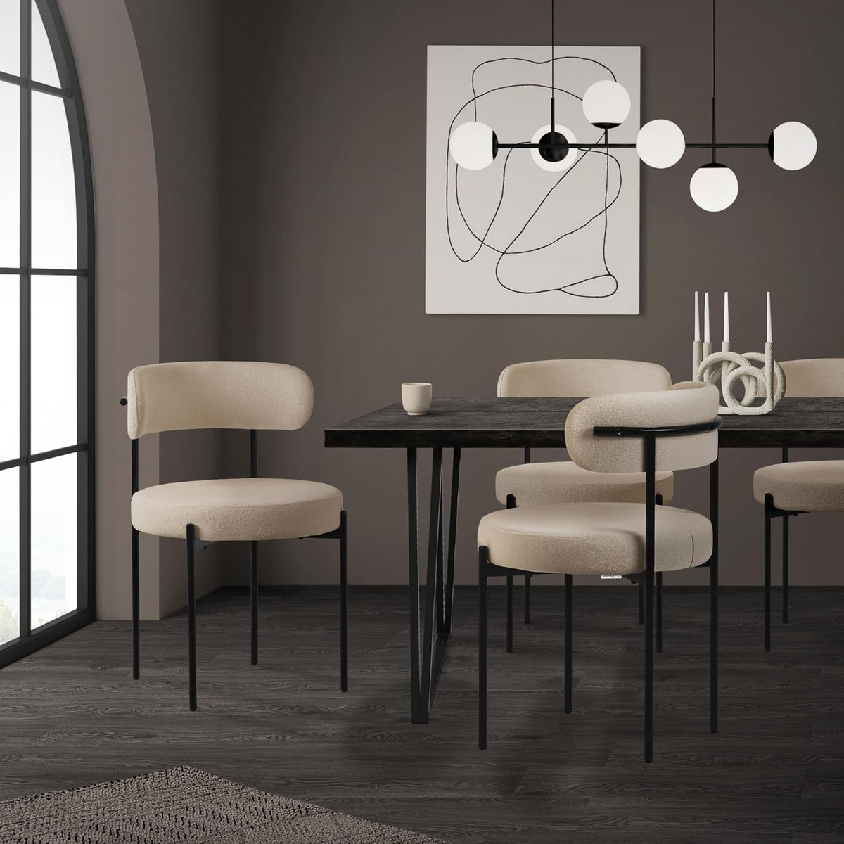 Set Van 6 Eetkamerstoelen – Stoel – Keukenstoel – Woonkamerstoel – Loungestoel – Beklede Stoel – Teddy Stof Bekleding – Zwart Metalen Frame