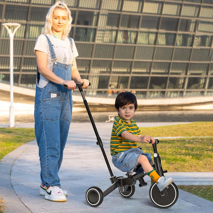 XJD 5-in-1 driewieler, loopfiets vanaf 1 jaar met duwstang voor kinderen vanaf 1 - 4 jaar, loopfiets met afneembare pedalen en verstelbare zitting, kinderdriewieler, babyfiets (zwart)